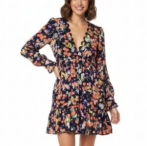 Maeve Multicolor Floral Deep V-neck Flowy Boho Mini Dress With Pockets Size S